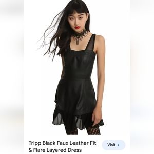 Tripp Black Faux Leather Fit & Flare layered dress Size small